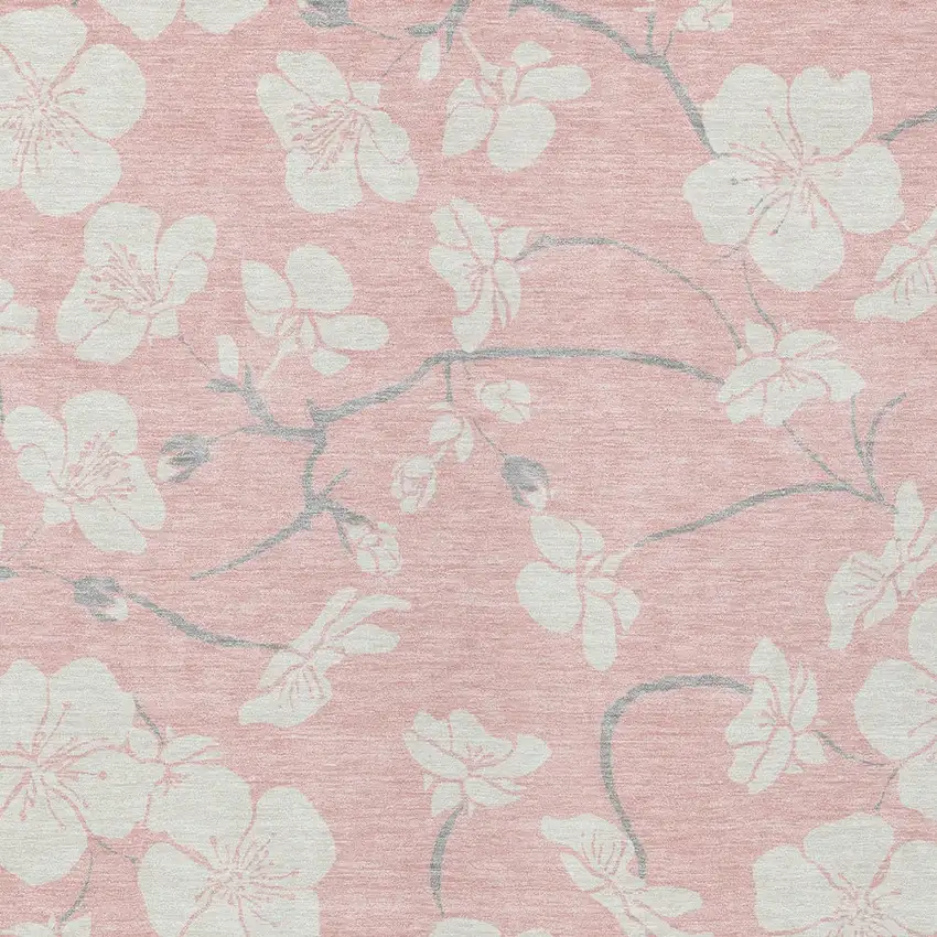 Pink Ivory And Gray Floral Washable Indoor Outdoor Area Rug Photo 7