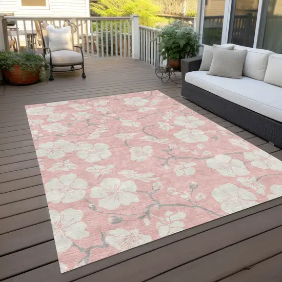 Pink Ivory And Gray Floral Washable Indoor Outdoor Area Rug Photo 9