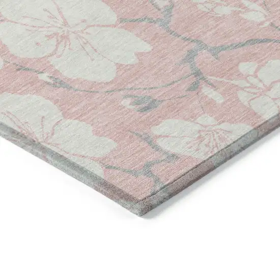 Pink Ivory And Gray Floral Washable Indoor Outdoor Area Rug Photo 5