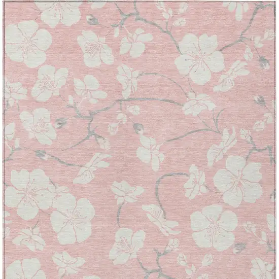 Pink Ivory And Gray Floral Washable Indoor Outdoor Area Rug Photo 8