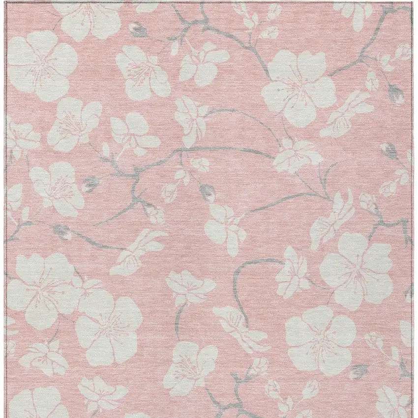 Pink Ivory And Gray Floral Washable Indoor Outdoor Area Rug Photo 8