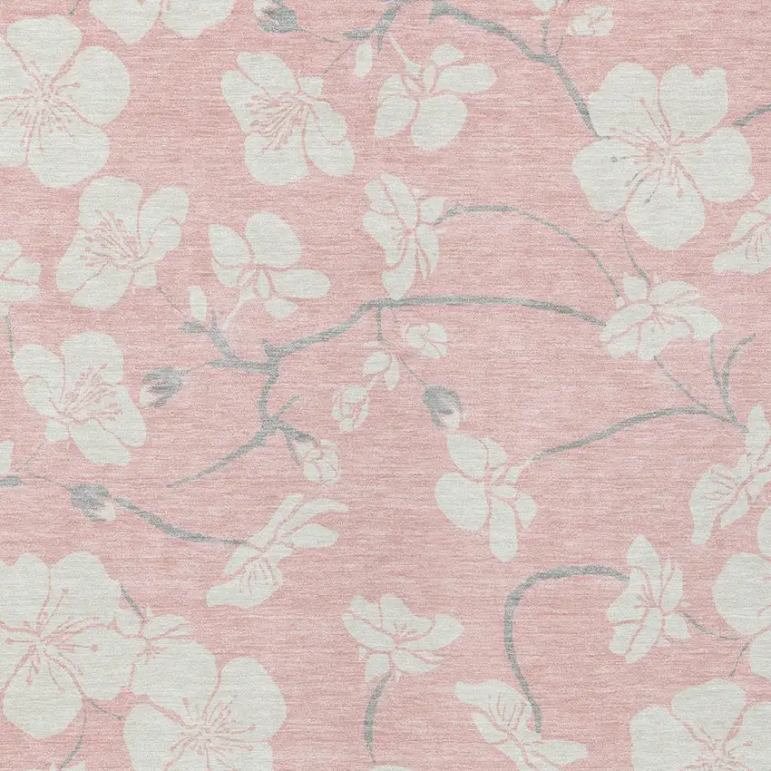 Pink Ivory And Gray Floral Washable Indoor Outdoor Area Rug Photo 7