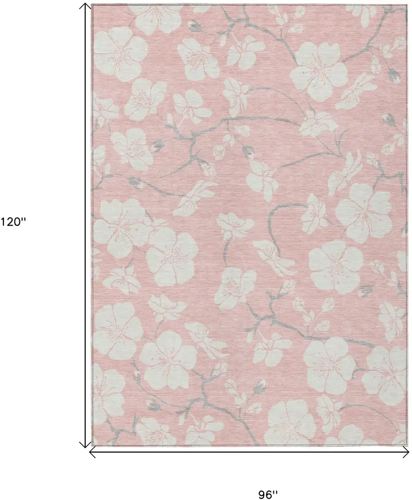 Pink Ivory And Gray Floral Washable Indoor Outdoor Area Rug Photo 3
