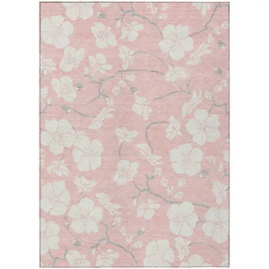 Pink Ivory And Gray Floral Washable Indoor Outdoor Area Rug Photo 2