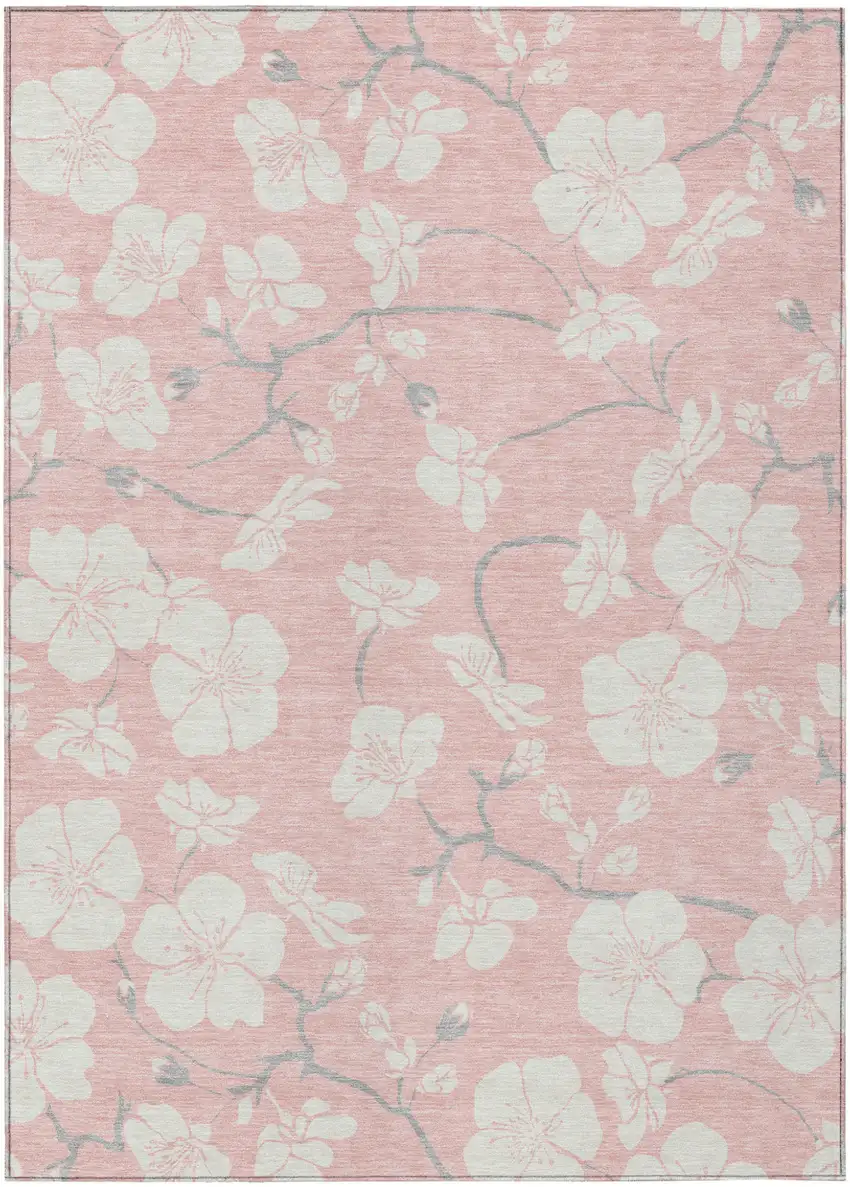 Pink Ivory And Gray Floral Washable Indoor Outdoor Area Rug Photo 2