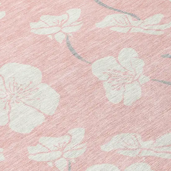 Pink Ivory And Gray Floral Washable Indoor Outdoor Area Rug Photo 6