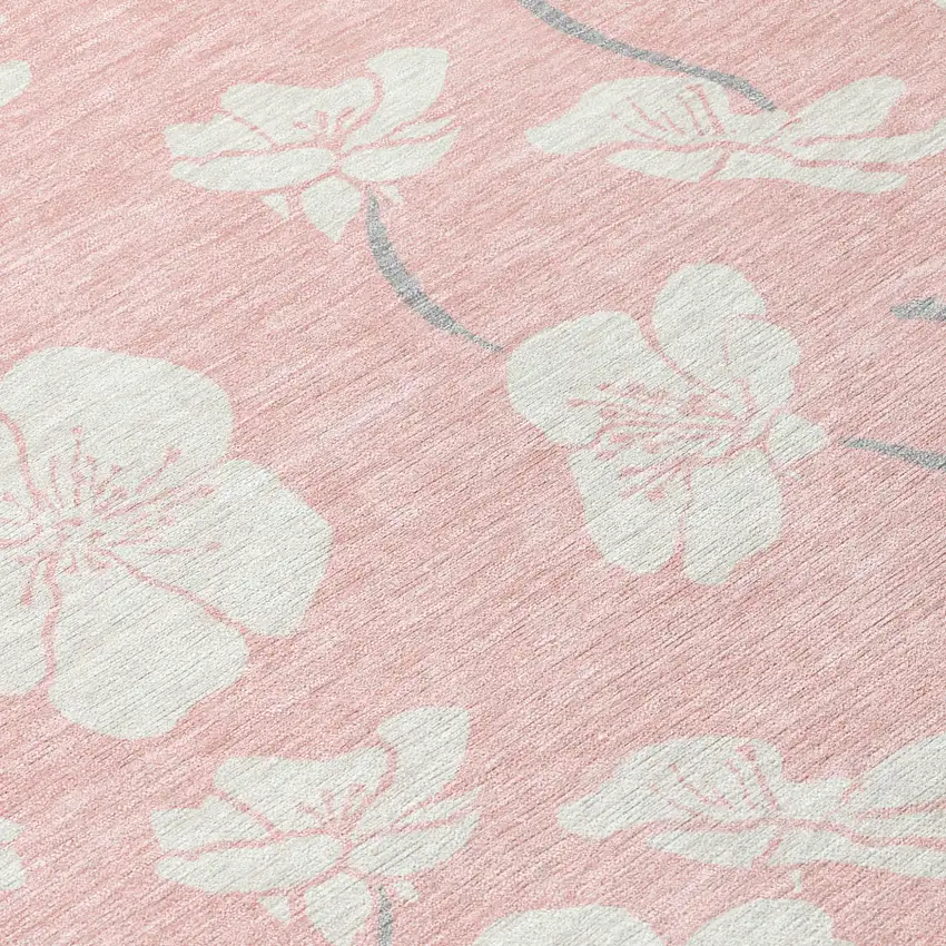 Pink Ivory And Gray Floral Washable Indoor Outdoor Area Rug Photo 6