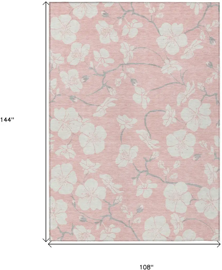 Pink Ivory And Gray Floral Washable Indoor Outdoor Area Rug Photo 3