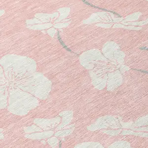 Photo of Pink Ivory And Gray Floral Washable Indoor Outdoor Area Rug