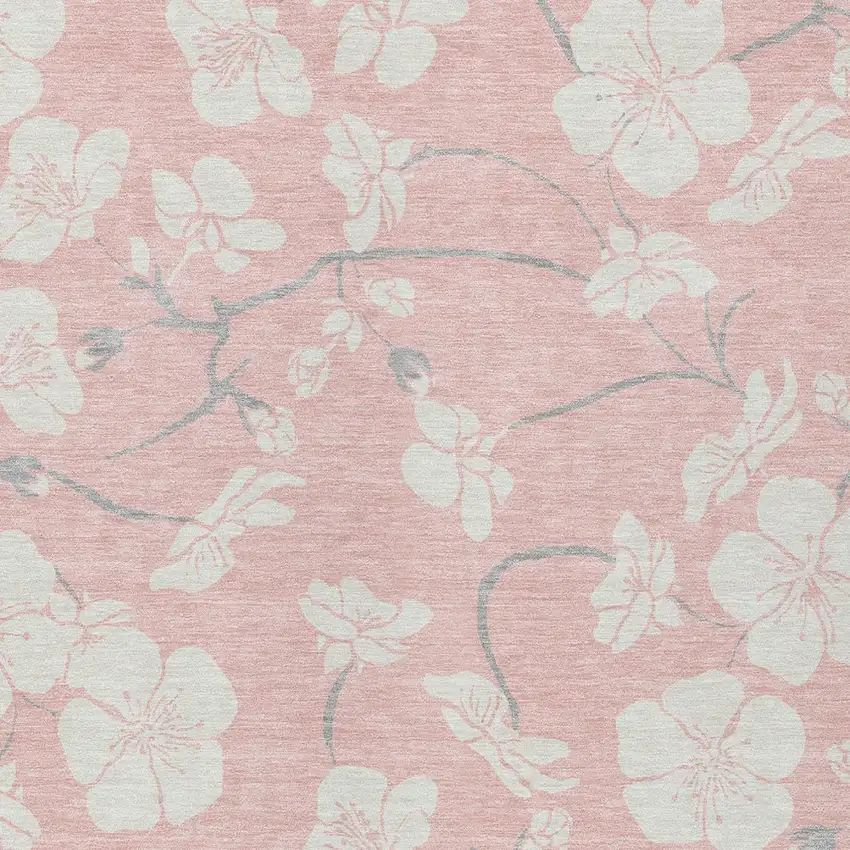 Pink Ivory And Gray Floral Washable Indoor Outdoor Area Rug Photo 7