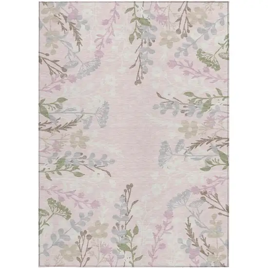 Pink Ivory And Gray Floral Washable Indoor Outdoor Area Rug Photo 4