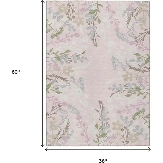 Pink Ivory And Gray Floral Washable Indoor Outdoor Area Rug Photo 3