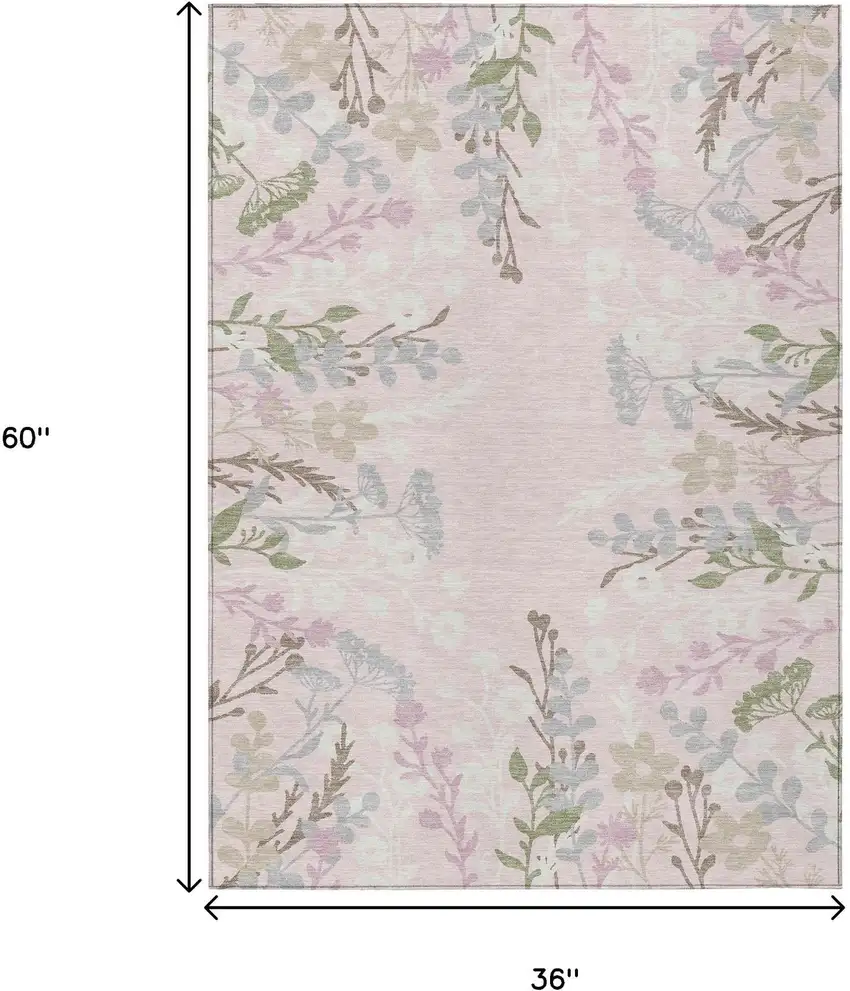 Pink Ivory And Gray Floral Washable Indoor Outdoor Area Rug Photo 3