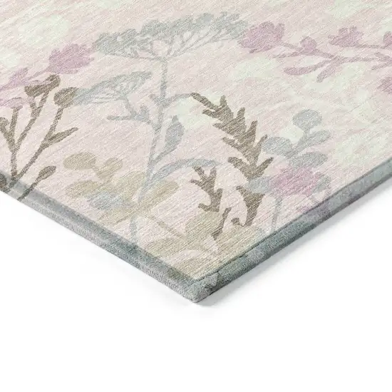 Pink Ivory And Gray Floral Washable Indoor Outdoor Area Rug Photo 7