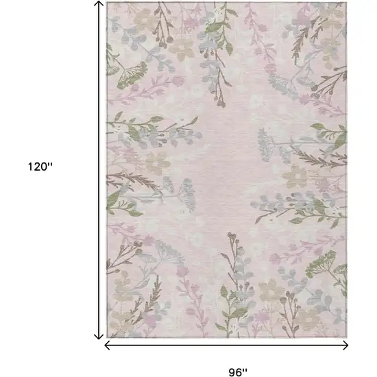 Pink Ivory And Gray Floral Washable Indoor Outdoor Area Rug Photo 3