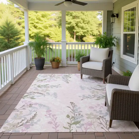 Pink Ivory And Gray Floral Washable Indoor Outdoor Area Rug Photo 9