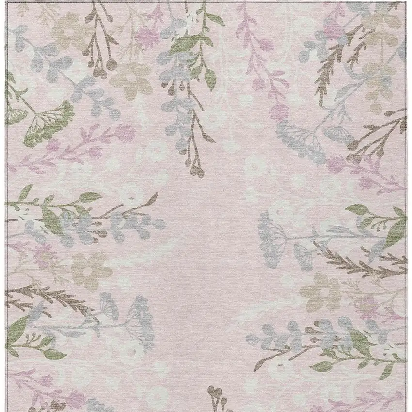 Pink Ivory And Gray Floral Washable Indoor Outdoor Area Rug Photo 4