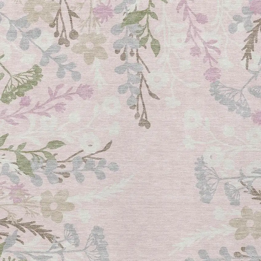 Pink Ivory And Gray Floral Washable Indoor Outdoor Area Rug Photo 7