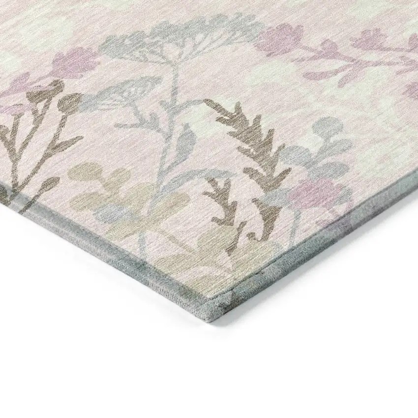 Pink Ivory And Gray Floral Washable Indoor Outdoor Area Rug Photo 6