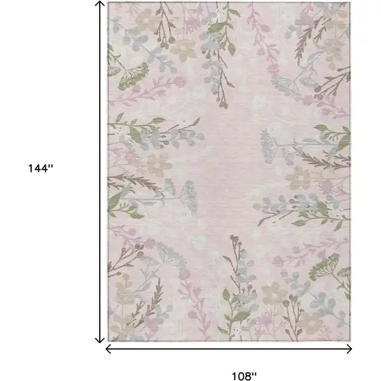 Pink Ivory And Gray Floral Washable Indoor Outdoor Area Rug Photo 3