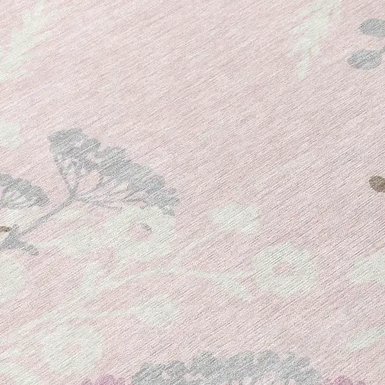 Pink Ivory And Gray Floral Washable Indoor Outdoor Area Rug Photo 8