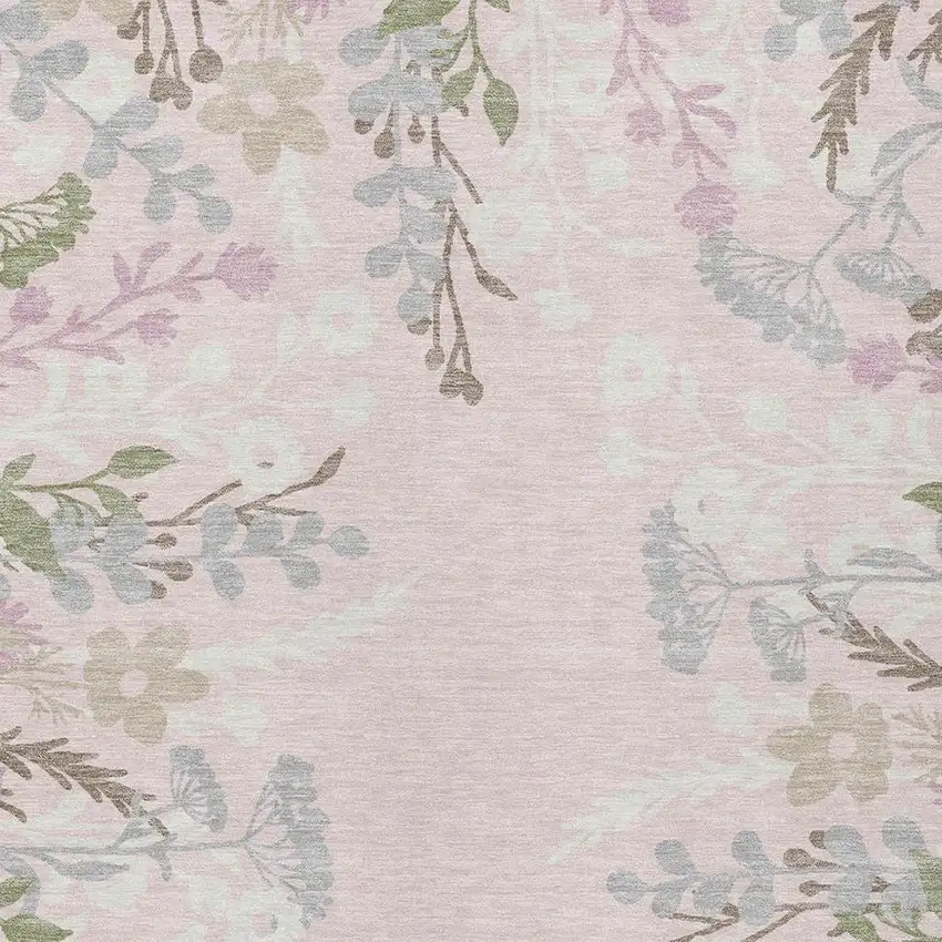 Pink Ivory And Gray Floral Washable Indoor Outdoor Area Rug Photo 7