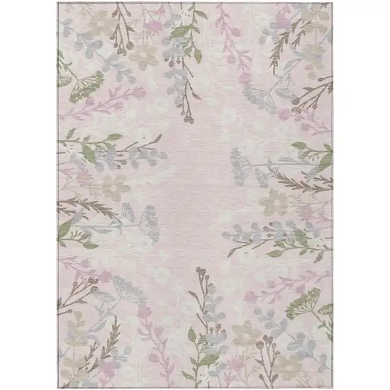 Pink Ivory And Gray Floral Washable Indoor Outdoor Area Rug Photo 2