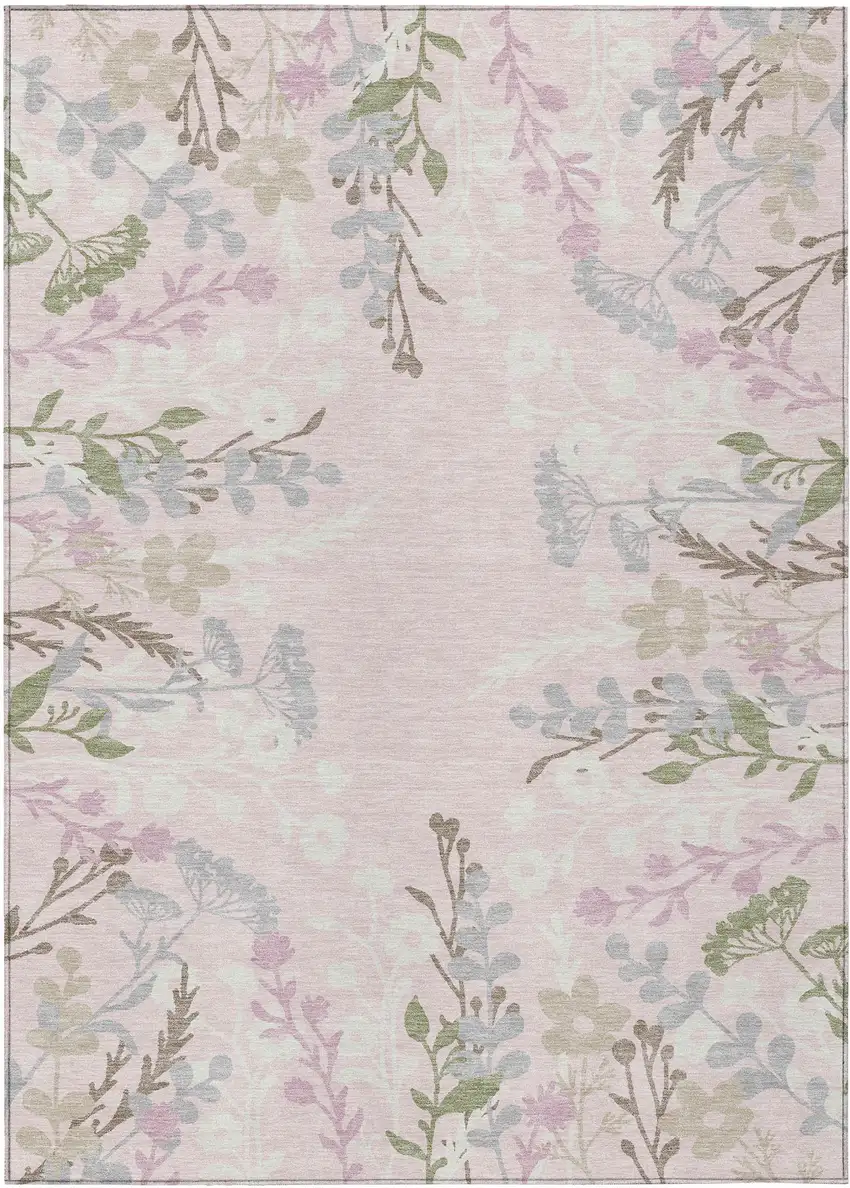 Pink Ivory And Gray Floral Washable Indoor Outdoor Area Rug Photo 2