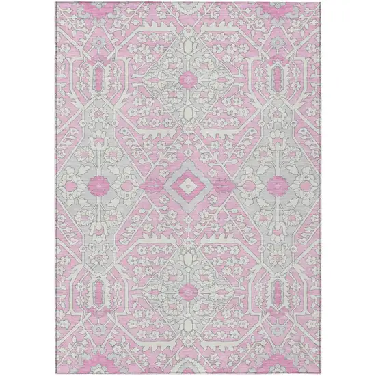Pink Ivory And Gray Floral Washable Indoor Outdoor Area Rug Photo 2