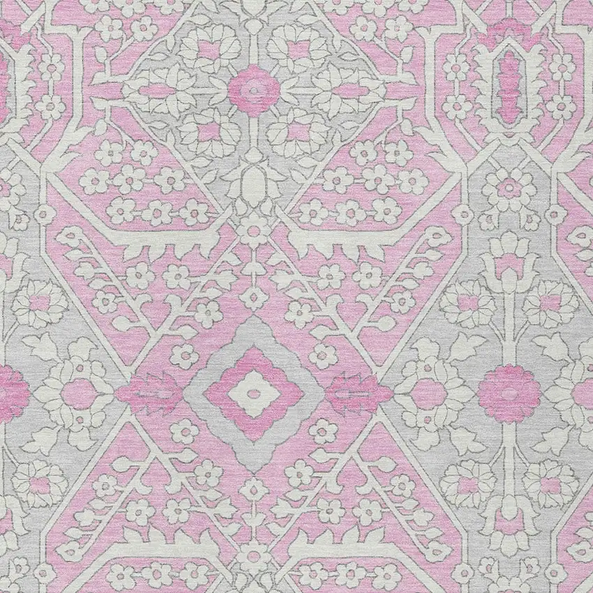 Pink Ivory And Gray Floral Washable Indoor Outdoor Area Rug Photo 7