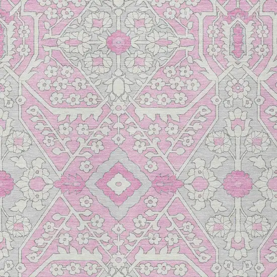 Pink Ivory And Gray Floral Washable Indoor Outdoor Area Rug Photo 7
