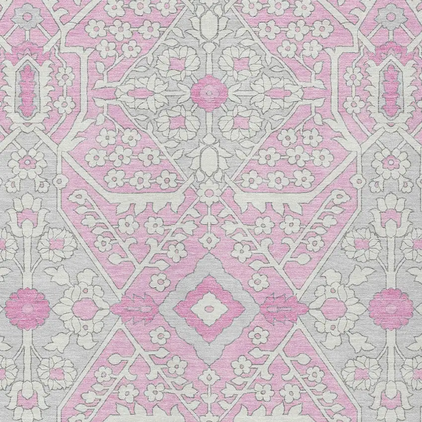 Pink Ivory And Gray Floral Washable Indoor Outdoor Area Rug Photo 7