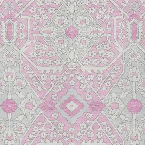 Photo of Pink Ivory And Gray Floral Washable Indoor Outdoor Area Rug