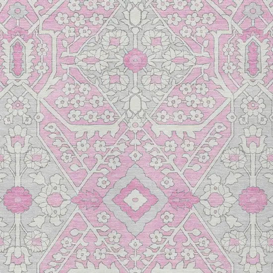 Pink Ivory And Gray Floral Washable Indoor Outdoor Area Rug Photo 7
