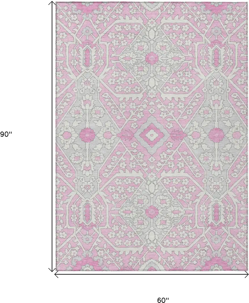 Pink Ivory And Gray Floral Washable Indoor Outdoor Area Rug Photo 3