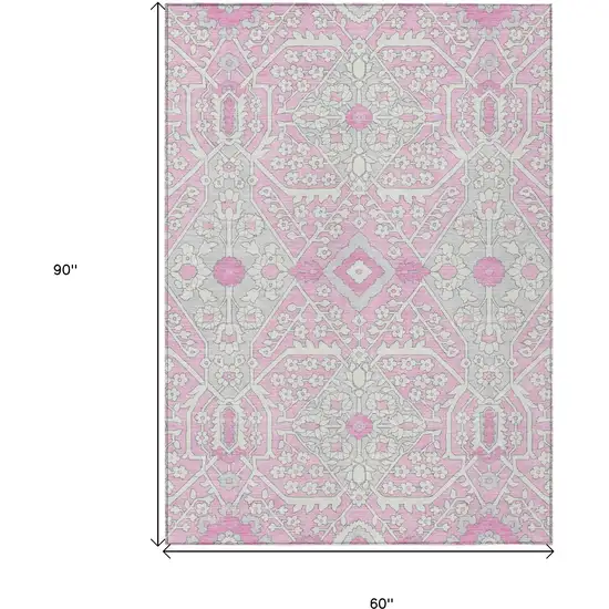 Pink Ivory And Gray Floral Washable Indoor Outdoor Area Rug Photo 3