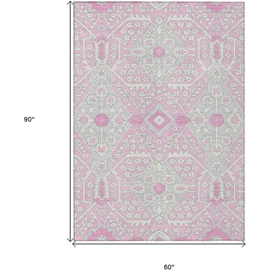 Pink Ivory And Gray Floral Washable Indoor Outdoor Area Rug Photo 3