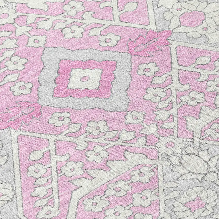 Pink Ivory And Gray Floral Washable Indoor Outdoor Area Rug Photo 6