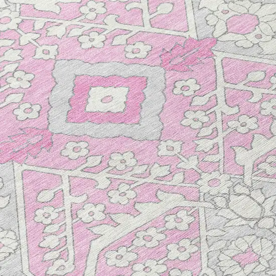 Pink Ivory And Gray Floral Washable Indoor Outdoor Area Rug Photo 6