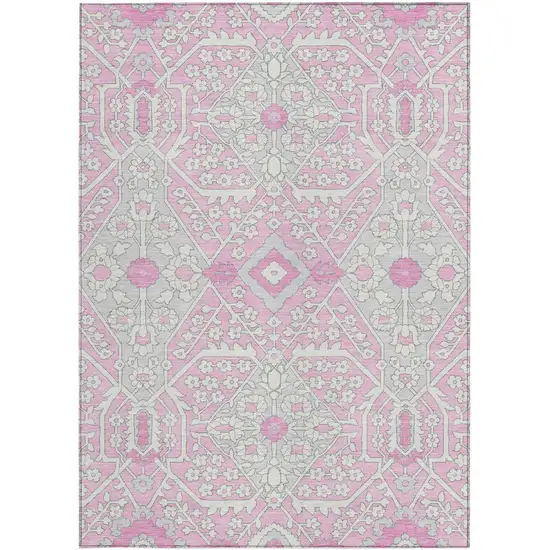 Pink Ivory And Gray Floral Washable Indoor Outdoor Area Rug Photo 8