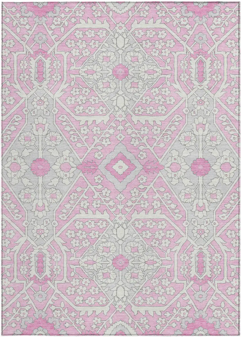 Pink Ivory And Gray Floral Washable Indoor Outdoor Area Rug Photo 8