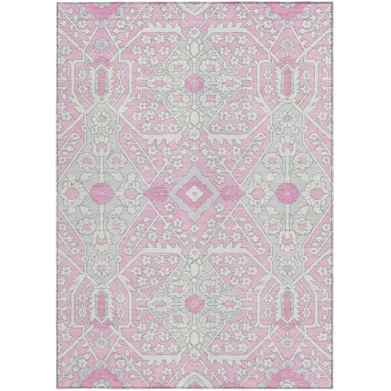 Pink Ivory And Gray Floral Washable Indoor Outdoor Area Rug Photo 8