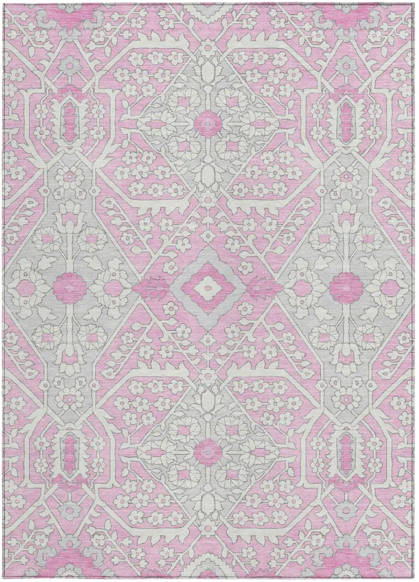 Pink Ivory And Gray Floral Washable Indoor Outdoor Area Rug Photo 8