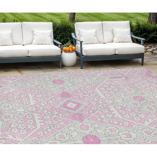 Pink Ivory And Gray Floral Washable Indoor Outdoor Area Rug Photo 1