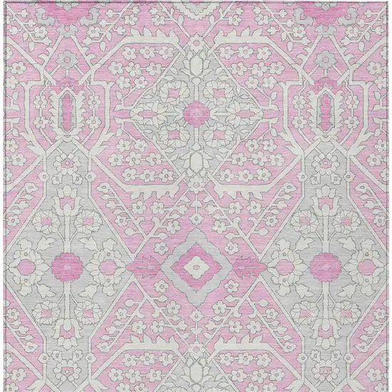 Pink Ivory And Gray Floral Washable Indoor Outdoor Area Rug Photo 7