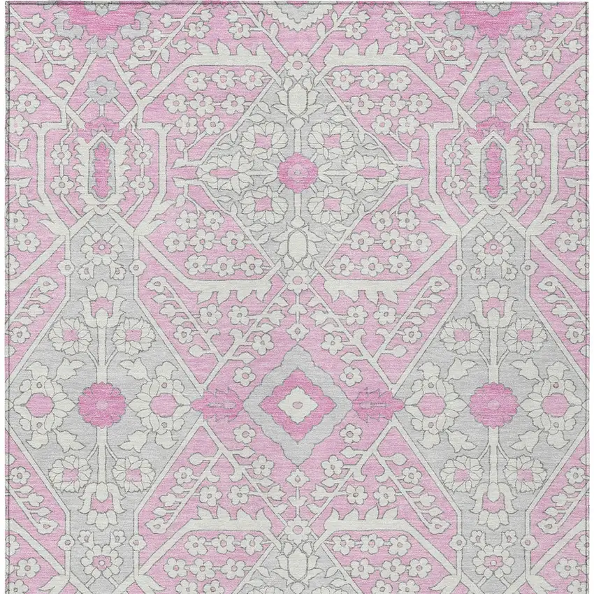 Pink Ivory And Gray Floral Washable Indoor Outdoor Area Rug Photo 7