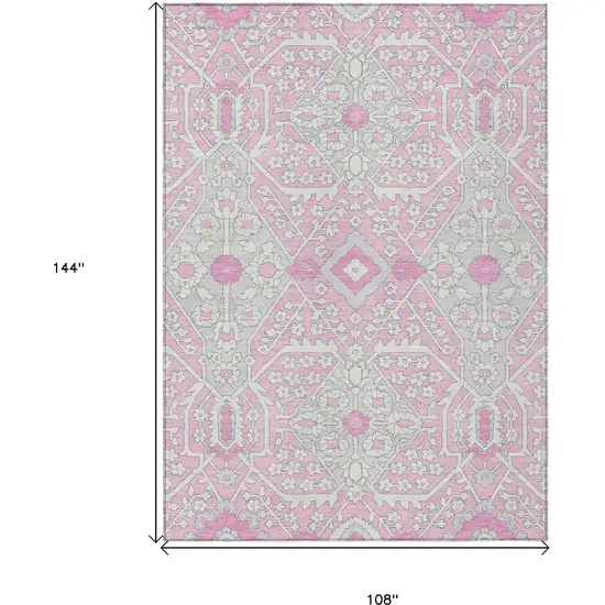 Pink Ivory And Gray Floral Washable Indoor Outdoor Area Rug Photo 3