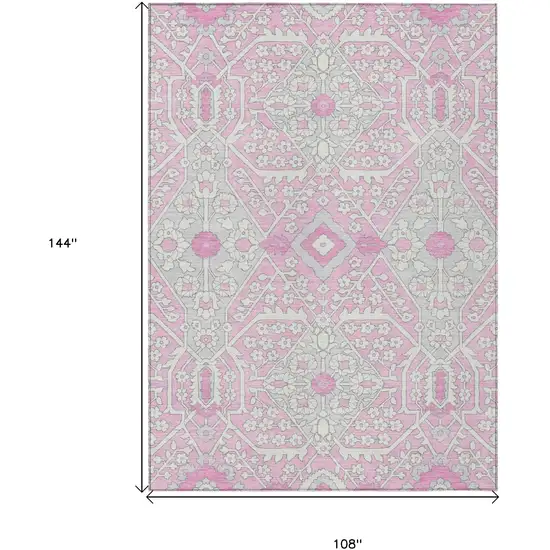 Pink Ivory And Gray Floral Washable Indoor Outdoor Area Rug Photo 3