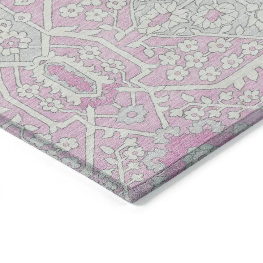 Pink Ivory And Gray Floral Washable Indoor Outdoor Area Rug Photo 5