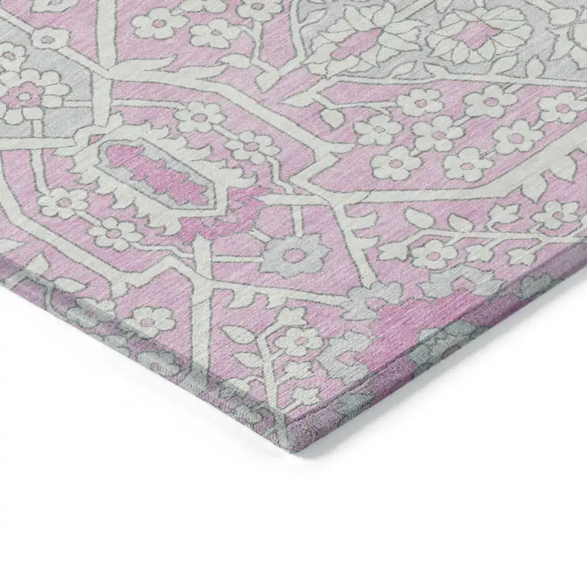 Pink Ivory And Gray Floral Washable Indoor Outdoor Area Rug Photo 5